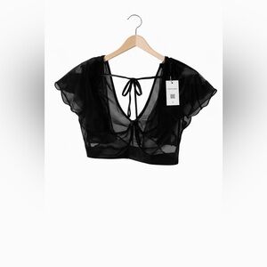 Mentionables Black Sheer Tie-Back Crop Top | NWT | Size S
